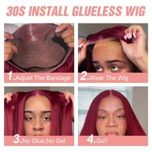 NATAN 99J Burgundy 4x1 Long Straight Lace Front Synthetic Wig Women'S 26 Inches, Soft Straight Pre-Pulled Bleached Knot Heat Resistant Fiber Cosplay Daily Party Gathering - SBUG - View 5