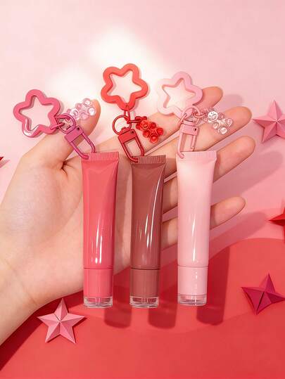 1pc 0.51oz Stylish Lip Tube With A Slanted Mouth, Refillable Cosmetic Container, Squeeze-Type Dispensing Bottle, Lip Gloss Keychain, Cute Women'S Keychain, Beauty Tool, Lipstick Bag Charm, Featuring A Star Pendant And A Bear Pendant Lip Gloss Tube - A Squeeze Empty Soft Tube With A Twist Cap For Lip Gloss,Lip Balm,Gift Giving,Personal Beauty Storage,Valentine'S Day Gift, Mother'S Day Gift