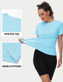 KEFITEVD Women's Short Sleeve T-Shirts UPF 50+ Sun Protection Quick Dry Athletic Running Workout Rash Guard Tops - lago azul claro - Ver 5
