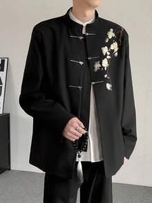 春秋新中国式重工刺繡玉蘭中山服スーツ外套男復古フィアハンサム高級感スーツ潮 - ブラック - チェックする 2