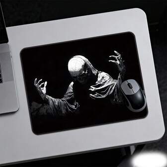 Alfombrilla de ratón de cristal con diseño de calavera gótica, diseño de esqueleto aterrador con capa, para juegos, control suave, domina el juego, durabilidad infinita, superficie de cristal especial con mayor precisión y velocidad