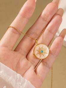 定制照片吊坠项链，太阳吊坠 - 个性化照片，送给妈妈、女朋友的个性化礼物，纪念首饰，送给她的礼物，纪念项链 - 彩色 - 查看 3