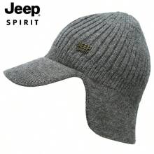 Jeep Autumn/Winter Neck Warmer Hat, Knitted Thick Warm Beanie Hat With Ear Flaps, Outdoor Cap - Black - View 3