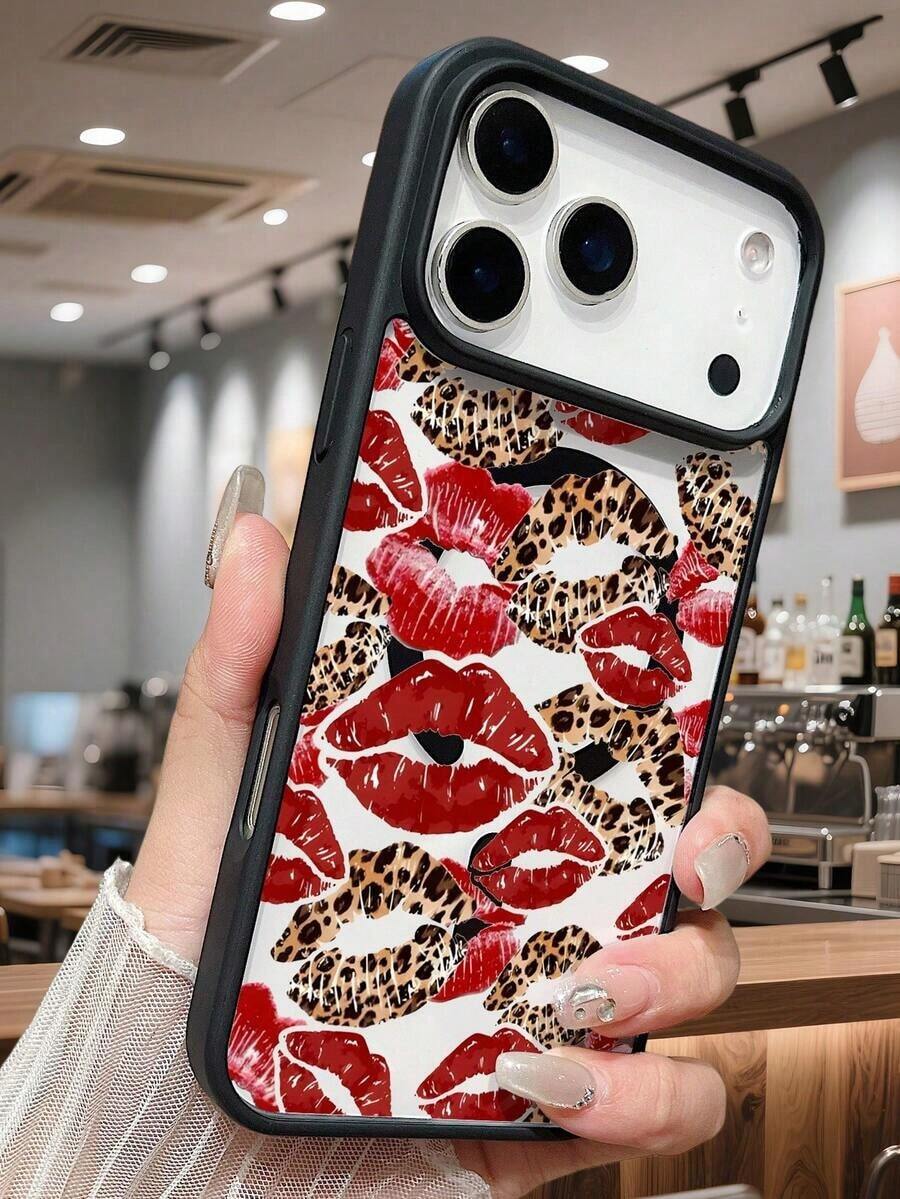 Leopard Print Red Lip Pattern Protective Magnetic Phone Cover Fashion Forward Statement Y2K Aesthetic Wild Style Daily Accessory Compatible With Iphone 17 Pro Max 17pro 17Air 17 16 15 14 13 12 11 X XS XSMAX Plus Pro ProMax S25Ultra S25 S24 S23FE S22 Plus FE Case - 1 cái - Xem 1