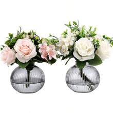 Ribbed Glass Vase, Flower Vase, Fluted Vases Flowers, Modern Vases Living Room, Dining Table, Entryway, Shelf, Wedding, Office, Coffee Table, Birthday, 5 Inches - 灰色 + 圓形 x2 - 查看 2