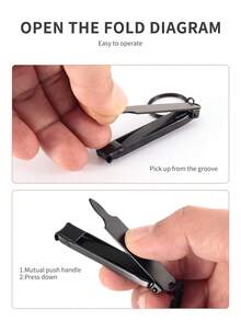 1pc Salon Quality Stainless Steel Black Portable Ultra-Thin Extremely Sharp Keychain Multi-Function Foldable Nail Clipper Nail Scissors Professional Manicure Pedicure Foot Care Tool, Suitable For Home, Travel, Camping And Outdoor