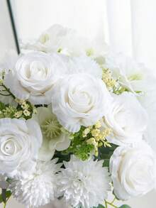 1pc BIG Romantic Silk Rose& Hydrangea Bouquet Artificial Peony Flowers Orchid Centerpieces Plastic Flowers Handheld Flower Arrangement For Wedding/Home/Bedroom/Living Room/Table Decoration/Bride's Bouquet/Mother's Day - White - View 7