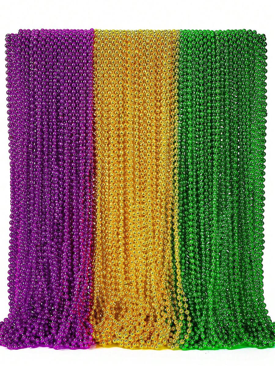 Gras Beads, Bulk Green, Purple, Gold Metallic Gras Necklaces, Gras Bead Necklace Costume Accessories Set, Suitable For Parades, Throws, Parties, Decorations And Gifts