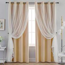 Blackout And Sheer Layered Solid Window Curtain Panel Pair With Grommet Top, 52Wx63L, Orange - Anytime Use - 淺褐色的 - 查看 1