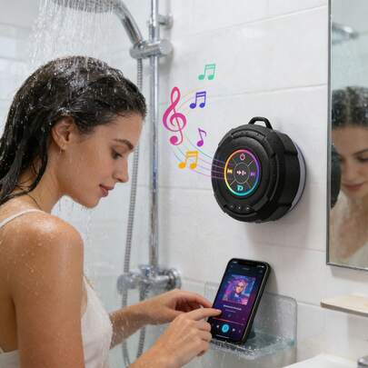 Waterproof Suction Cup Bluetooth Speaker, USB Rechargeable, Suitable For Travel, Bathroom, Outdoor, Party And Home Use, Wireless Portable Mini Shower Travel Speaker With Subwoofer, Enhanced Bass, Built-In Microphone, Ideal For Sports