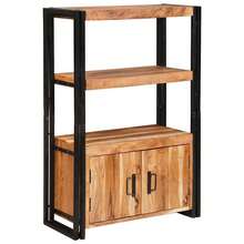 Bibliothèque vidaXL avec portes en bois d'acacia massif et métal Marron - Tabac - Voir 1