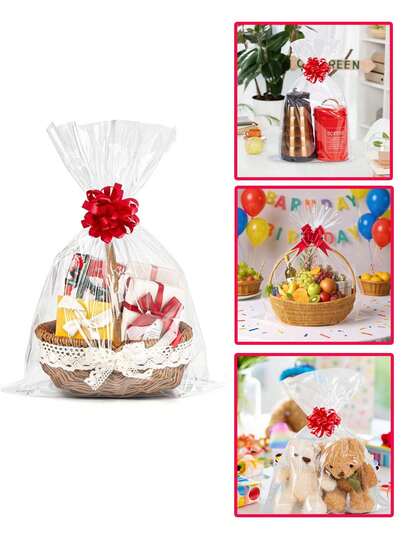 20个装 - 特大号透明塑料袋，透明礼品袋，适用于礼品篮包装，也适用于小型礼品篮塑料包装，透明包装袋，适用于婚礼派对礼品篮（不含丝带蝴蝶结）