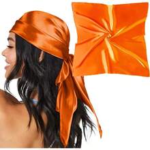 35" Large Satin Head Scarf For Women Silk Hair Scarf Solid Color Hair Bandana For Night Hair Wrap Sleeping - 橘色 - 查看 3