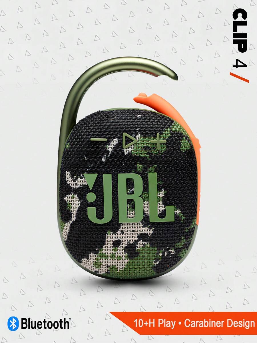 JBL Clip 4 迷你便携式蓝牙音箱，IP67 防水防尘，耐用夹式设计，低音浑厚，电池续航时间长，小巧便携，适合户外徒步、露营、骑行、海滩旅行等多种场合。
