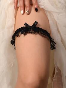 Lace Trim Princess Style Thigh Garter, Garter Belt Accessories, Choker & Leg Warmers, Bridal Wedding Stockings - Black - View 5