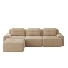 Living Room Sofa Made Of Corduroy, Boneless L-Shaped Sofa With Deep Seat, 3-Seater Modular Sofa With Ottoman, Corner Sofa For Living Rooms And Apartments, Assembly Not Included - Beige - View 11