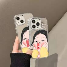 Estuche para teléfono con diseño de expresión de dibujos animados lindo Estuche para teléfono con espejo También se puede usar como espejo y es compatible con  17  16 Pro Max  15 Pro Max  13 y  12 Hecho de TPU Brinda protección contra golpes y caídas Perfecto para regalar a familiares amigos para cumpleaños aniversarios y ocasiones especiales - Plateado - Ver 2