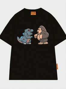 Áo thun tay lỡ unisex hình  và Kong phong cách chibi cute vui nhộn BND755 - Negro - Ver 1