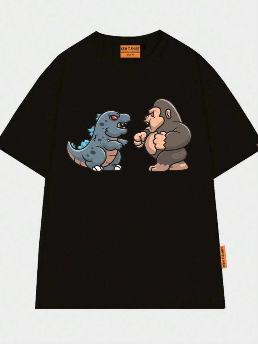 Áo thun tay lỡ unisex hình và Kong phong cách chibi cute vui nhộn BND755 - Negro - Ver 1