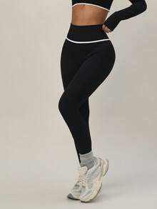 女士长裤一件装，高弹蜜桃皮面料，提臀收腹，百搭实用，适合户外运动和日常穿着，无缝瑜伽裤，秋冬热销款式 - 黑色 - 查看 5