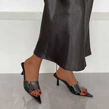 女士黑色高跟鞋，2026夏季新款时尚通勤度假沙滩高跟鞋，夏季凉鞋 - 黑色 - 查看 4