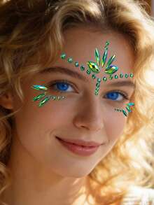 1 pieza Gemas faciales autoadhesivas y coloridas, adecuadas para festivales de música, actuaciones, fiestas de disfraces, vacaciones, carnavales y maquillaje diario. Disponible en rosa, dorado, morado, verde, azul y talla grande. Decoración de pegatinas realistas, resistente al agua y de larga duración para combinación grupal - Multicolor - Ver 6