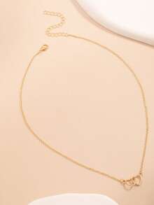 1pc Korean Minimalist Style Double Heart Interlocked Necklace For Women - Gold - View 3