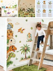 BRUP 1/2/6sheets Cartoon Dinosaur Wall Stickers, Self-Adhesive Vinyl Home Decor, Wall Decals For Kids Rooms, Suitable For Nurseries And Baby Rooms, Cute Animal Bedroom Wall Art - Multicolor - View 1