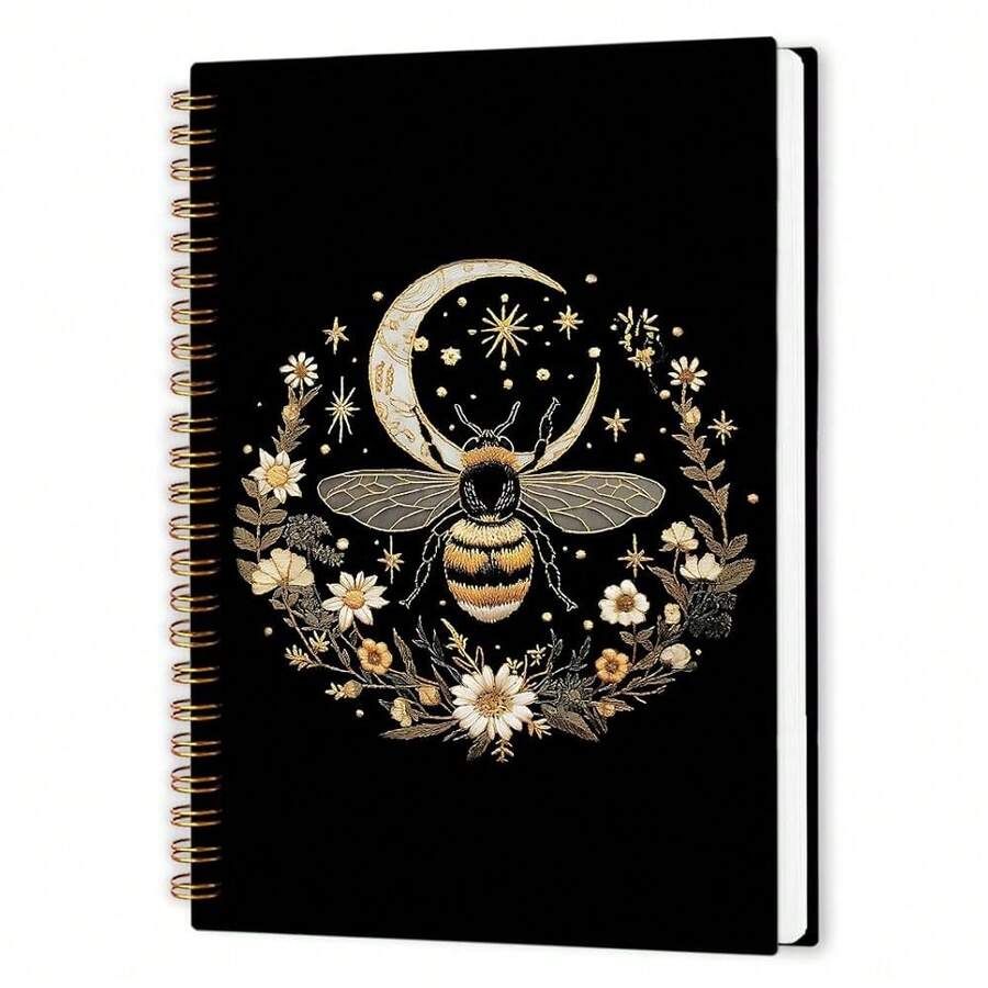 Nvucamd Gothic Bee Spiral Notebook, Bees Floral Journal Notebook, Witchy Bee Themed Journaling Notebooks For Women, Gothic Bumble Bees Gifts Office Supplies, 5.5x8.3Inch - 蜜蜂 - 查看 1