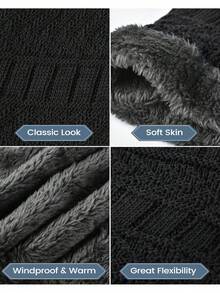 4pcs/Set Winter Knit Hat, Scarf, Touchscreen Gloves Set, Warm Thick Thermal Lined Beanie, Scarf, Gloves - B - View 5