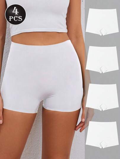 4 piezas/paquete Calzoncillos tipo bóxer de seda de hielo, cómodos y transpirables, shorts de elásticos y amigables con la piel, ropa interior y pijamas para mujer