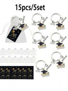 15 Pieces / 5 Sets. 2026 Graduation Keychain Set. Ideal Gift For Graduation Parties In 2026. Includes 5 Graduation Keychains, 5 Black Thank-You Labels And 5 White Chiffon Bags. Perfect For Graduates And Best Friends. - Multicolor - View 6