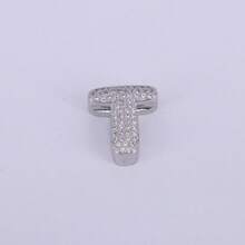  1pc New Silver Color Cubic Zirconia A-Z Initial Alphabet Charm Big Hole Beads,26 Alphabet Letter Pendant Jewelry Accessories - Silver - View 22