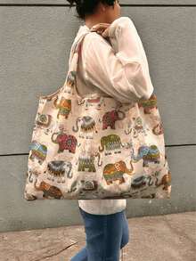Ce sac totem pliable avec un motif d'éléphant est indispensable pour l'automne et l'hiver. Élégant et portable, il convient pour le shopping, les voyages, l'école et diverses autres occasions. Son design simple et à la mode, dans une couleur unie, est parfait pour ranger les fournitures scolaires. Ce sac de courses pliable est polyvalent. - Multicolore - Voir 5