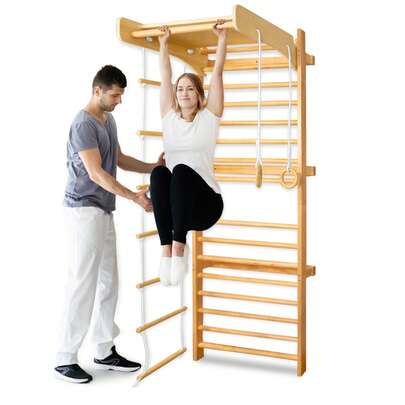 Wandrekken, gymnastiekwand, houten klimstructuur, klimtoestel, gymnastiekapparatuur, gymnastiekringen, klimwand en speeltoestellen voor binnen, optrekstang voor binnen, sportuitrusting