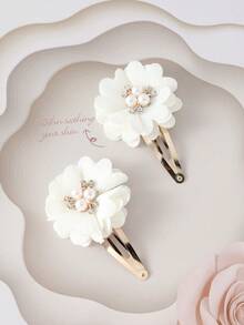 2pcs/Set Beige Plum Blossom Rhinestone Floral Design Cute Teen Hair Clips - Beige - View 4