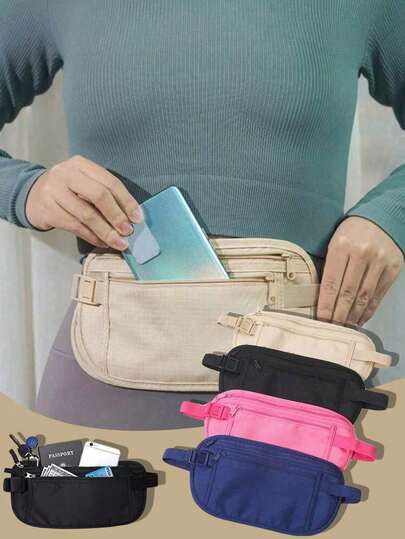 防盗腰包，男女通用 - 超薄隐形腰包，护照夹，可装现金、护照、手机等物品，低调安全钱包，适合圣诞节、万圣节等节日，也可作为腰包、健身包或旅行包使用。