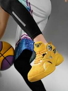 男士运动篮球鞋、马拉松跑鞋、户外运动鞋、公路跑鞋、健身训练鞋、徒步鞋，轻便、多功能、时尚、休闲运动鞋，高弹力中密度纤维板鞋底，符合人体工学设计，适合学生或男士作为礼物，尺码 39-48（不规则手绘鞋底，不对称图案） - 黃色 - 查看 4