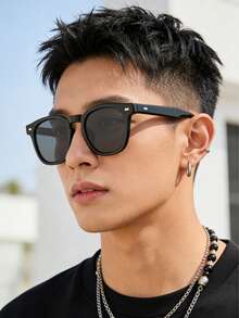 1 Pair New Retro Rivet Fashion Glasses, Small Frame PC Decorative Fashionable Fashion Glasses, Minimalist Versatile Unisex High-End Driving Fashion Glasses - Multicolor - View 6