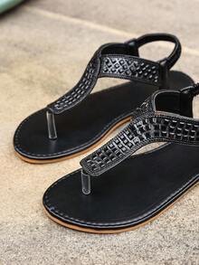 Women's Fashion Sequin Flat Sandals, Lightweight Comfortable Minimalist Open Toe Casual Outdoor Beach Flat Sandals For Spring/Summer - Black - View 3