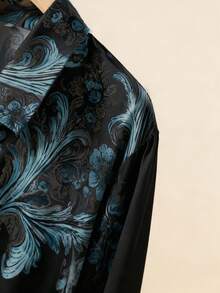 女士复古波西米亚风印花长袖衬衫，休闲时尚波西米亚风优雅春夏女士衬衫，黑色休闲女装 - 黑色 - 查看 9