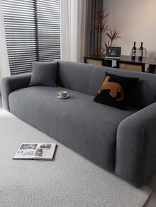 1pc Simple Straight Line Sofa Cover, Anti-Cat Scratch Sofa Slipcover, Dust-Proof Sofa Pad, Simple Dust-Proof Cloth Backrest Sofa Cover, Anti-Slip, Anti-Cat Scratch, Protect Sofa For All Seasons - Dark Grey - View 1