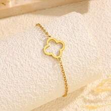 1pc Stainless Steel Four-Leaf Clover Gold Bracelet, Anti-Fading, Fashionable, Minimalist, Elegant, Suitable For Women's Daily Wear