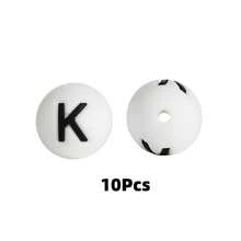 10/26pcs 15mm Silicone Letter Beads A-Z, DIY Bracelet Necklace Pacifier Chain Accessories - White - View 11