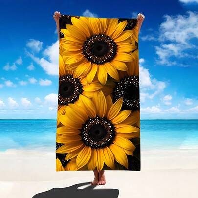1条向日葵沙滩巾，超柔软超细纤维特大号沙滩毯，超强吸水浴巾，适合旅行、游泳池、潜水、冲浪、瑜伽、露营，多种尺寸可选，沙滩、泳池、旅行、露营、瑜伽用品