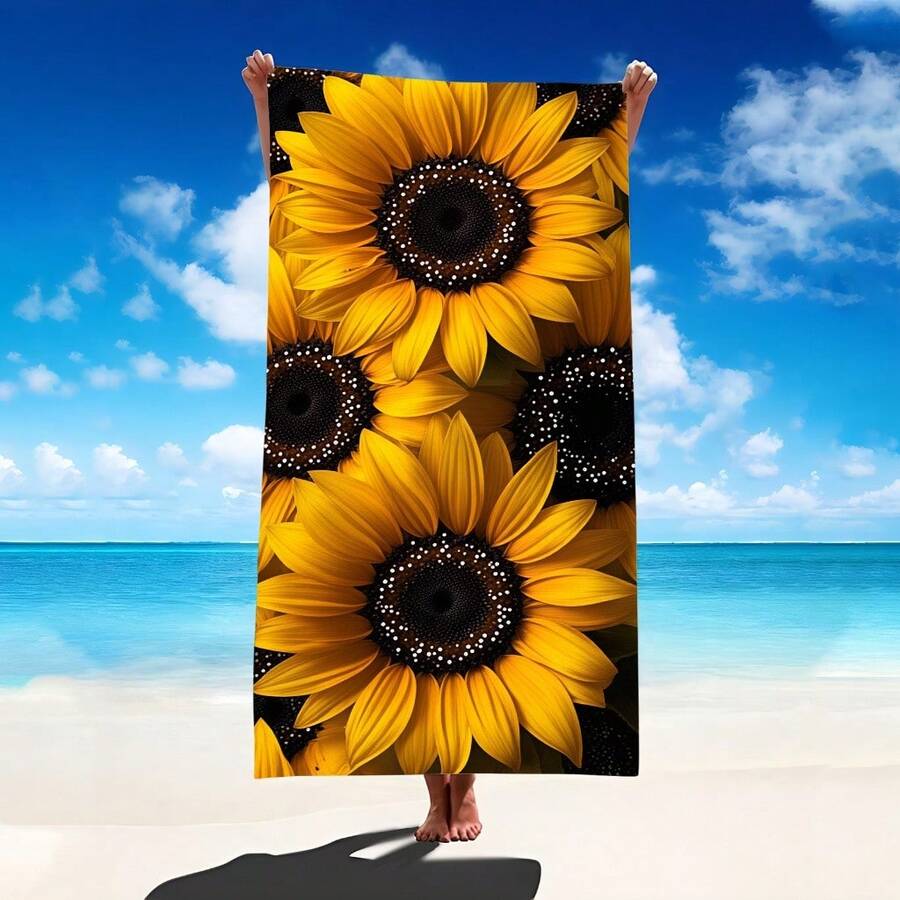 1条向日葵沙滩巾，超柔软超细纤维特大号沙滩毯，超强吸水浴巾，适合旅行、游泳池、潜水、冲浪、瑜伽、露营，多种尺寸可选，沙滩、泳池、旅行、露营、瑜伽用品 - 彩色 - 查看 1