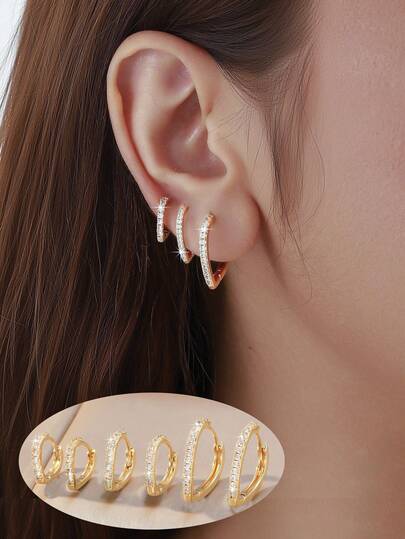 6pcs/Set Women's Earrings & Ear Clips, Heart Shaped Micro , Shiny Gold Color, Minimalist Design, Fashionable & Versatile, Suitable For Daily Wear, Music Parties