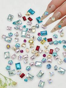 100pcs Mixed Random Heart-Shaped Round Mini Colorful Nail Rhinestones, Valentine's Day Heart-Shaped Nail Gems, Cute Elegant Nail Decoration, Nail Art Supplies - Multicolor - View 5