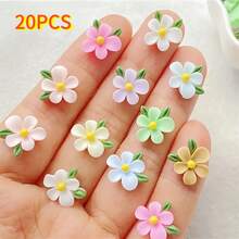 20 Mixed Resin Mini Flower Leaf Flat Back Figurines - Rich In Color, Versatile, Perfect For Nail Art, DIY Crafts, And Jewelry Making - 20 - View 8