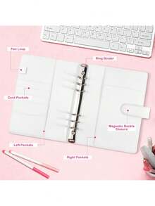 1 Set de Álbum de Hojas Sueltas Multifuncional Premium A5, Diseño de Álbum de Moda, Compacto y Portátil, Cubierta de Cuaderno de Hojas Sueltas de Piel de PU, Organizador de Hojas Sueltas, Adecuado para Planificación Diaria, Notas, Suministros de Oficina, Colección de Tarjetas - Multicolor - Ver 6